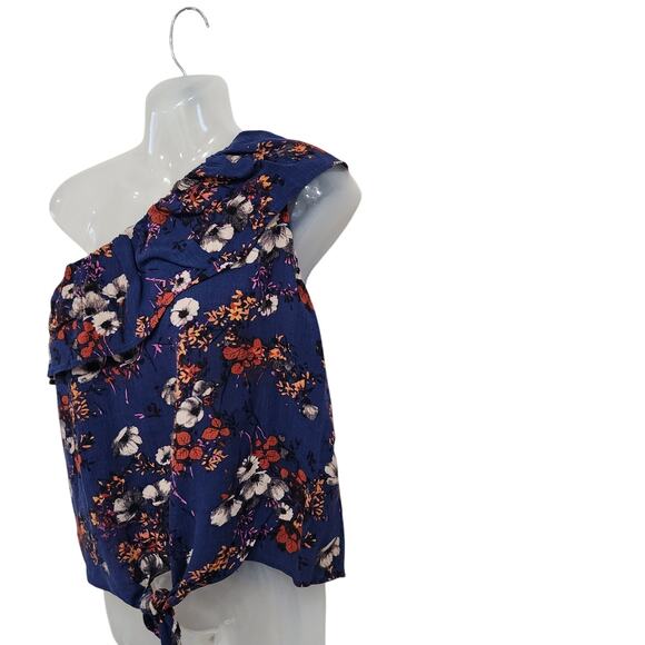 Mossimo Supply Co. One Shoulder Top Tie Front Crinkled Floral Blue Multi Sz XXL - Picture 3 of 7